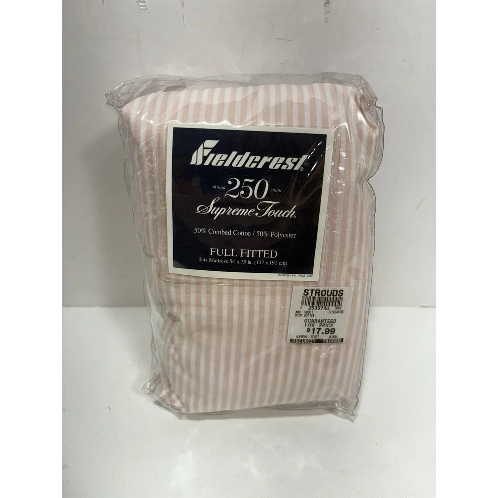 Fieldcrest 250 supreme touch full Fitted‎ bed sheet Stripe Peach White Blush NEW